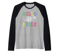 Hello 7th Grade Square Root of 49 Funny Back to School Gifts Raglan Baseball Tee