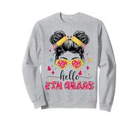 Hello 8th Grade Messy Bun First Day Of School Girl Teacher Sweatshirt
