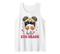 Hello 8th Grade Messy Bun First Day Of School Girl Teacher Tank Top