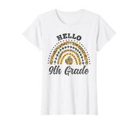 Hello 9th Grade Leopard Rainbow 9th Grade Back to School Value Graphic T-Shirt, Women, White, XS