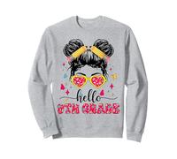 Hello 9th Grade Messy Bun First Day Of School Girl Teacher Sweatshirt