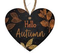 "Hello Autumn" Black MDF Hanging Heart Plaque - Stunning Autumn Leaf Design with Glitter Effect - Perfect Fall Décor for Home, Kitchen, Living Room or Gifts - Celebrate the Beauty of the Autumn Season