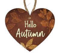 Hello Autumn" Brown MDF Hanging Heart Plaque - Rustic Autumn Leaves Design Seasonal Sign for Fall Home Décor - Perfect Decorative Accent for Living Room, Kitchen, or Gift