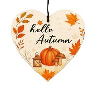 Hello Autumn Decorations Autumn Gifts Wooden Heart Hanging Plaque Printed Autumn Leaves, Hello Autumn Sign, Pumpkins, Maple Accessories for Thanksgiving
