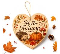 Hello Autumn Decorations, Decorations Home, Wooden Heart Hanging Plaque | Hello Fall Sign Printed Pumpkins, Maple, Hedgehog, Mushroom Accessories for Thanksgiving, Autumn