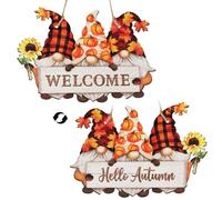 Hello Autumn Decorations Double-Sided Gnomes Wooden Hanging Plaque Welcome Autumn Pumpkins Maple Sunflower Autumn Sign Gifts for Thanksgiving Autumn Decorations Accessories