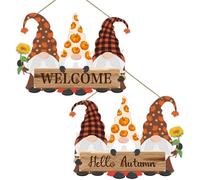 Hello Autumn Decorations, Double Sided Gnomes Wooden Hanging Plaque, Welcome Autumn Pumpkins Maple Sunflower Autumn Sign Gifts for Thanksgiving Autumn Home Decorations Accessories