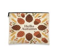 Hello Autumn Makeup Bag, Rustic Pinecones Vintage Cosmetic Travel Pouch for Women, Portable Small Canvas Zipper Organizer, Brown, 7x9 Inch, Pinecones