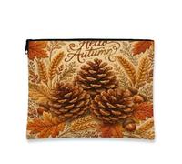 Hello Autumn Makeup Bag, Rustic Vintage Pinecones Cosmetic Travel Pouch for Women, Portable Canvas Zipper Organizer, Fall Skincare Toiletry Bag, Brown, 7x9 Inch, Pinecones