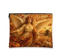 Hello Autumn Makeup Bag, Vintage Floral Cosmetic Pouch for Women, Portable Canvas Zipper Organizer, Fall Skincare Toiletry Bag, Autumn, 7x9 Inch, Makeup