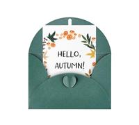 Hello Autumn Patterned Dark Green holiday cards, thank you cards for anniversaries and birthdays