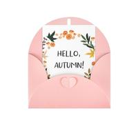 Hello Autumn Patterned Pink holiday cards, thank you cards for anniversaries and birthdays