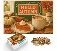 Hello Autumn Pie and Coffee Illustration Jigsaw Puzzle, 1000 Piece | For relaxed holiday time: Adult jigsaw puzzle with 1000 pieces fits Christmas gifting, holiday breaks and winter weekends.