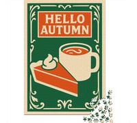 Hello Autumn Pie And Coffee Illustration Jigsaw Puzzle for Adults, 1000 Pieces, 38x26cm/1000pcs, Screen-Free Leisure, Family Time And Year-Round Leisure