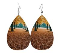 Hello Autumn Printed Teardrop Leather Earrings, Fashion Water Drop Dangle Accessory for Holiday Party