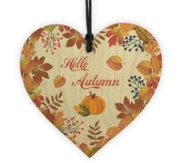 Hello Autumn Sign, Autumn House Decor Wooden Heart Sign Gifts, Pumpkins, Maple Autumn Accessories Decor for Thanksgiving and Autumn Novelty Autumn Gift (Design 6)