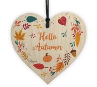 Hello Autumn Sign, Autumn House Decor Wooden Heart Sign Gifts, Pumpkins, Maple Autumn Accessories Decor for Thanksgiving and Autumn Novelty Autumn Gift (Design 2)