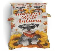 Hello Autumn Super King Duvet Cover Set - Schnauzer Dog Reversible Bedding Set - Soft Microfibre Super King Bed Set Hypoallergenic Quilt Cover with 2 Pillowcases 260 x 220 cm