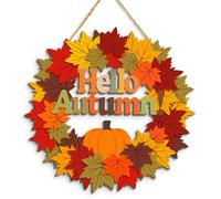 Hello Autumn Wooden Hanging Sign Maple Tree Front Door Sign Autumn Thanksgiving Welcome Sign for Harvest Indoor Outdoor Home Porch Wall Decor (Brown)