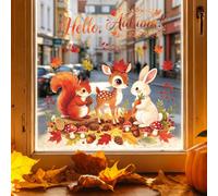 Hello Autumn Woodland Animals Window Static Cling Decal