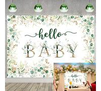 Hello Baby Backdrop for Baby Shower 7x5FT Gold Eucalyptus Greenery Leaves Gender Neutral Baby Photography Background Newborn Party Decoration Banner Shooting Prop