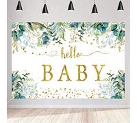 Hello Baby Backdrop for Baby Shower Gold Eucalyptus Greenery Leaves Gender Neutral Kids Photography Background Newborn Party Decoration Banner Welcome Sign, 150cm x 90cm