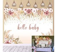 Hello Baby Backdrop for Girls Baby Shower Boho Pink Flowers Photography Background Welcome Sweet Party Cake Table Decorations Photo Backdrops (7x5ft)