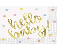 Hello Baby Gold Foil-Stamped Baby Shower Luncheon Napkins (16cm) - Perfect for Baby Showers, Celebrations & Events - 16ct