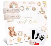 Hello Baby Memory Book, Record Journal 0-5, Gender Neutral Scrapbook | 1 Ink Pad, 136 Pages Thick Paper, Milestone Photo Album from birth, Keepsake Gift for New Parents & Mum to Be