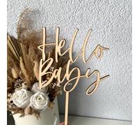 Hello Baby Wooden Cake Topper - Baby Shower Party Cake Decoration Cake Sign for Boy and Girl, Gender Reveal Party Decoration Supplies
