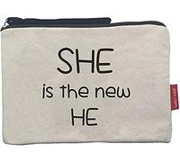 Hello-Bags. Makeup Bag/Wristlet Handbag. Exterior: 100% Cotton. Includes Zipper and Lining. Packed in a Gift Kraft Envelope. Model: “SHEISTHE”. Color: Ecru. Measurements: 23 * 15,5 cm.