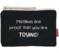 hello-bags. Makeup Bag/Wristlet Handbag. Exterior: 100% Cotton. Includes zipper and lining. Packed in a gift kraft envelope. Model: “MISTAKES”. Color: Black. Measurements: 23 * 15,5 cm.