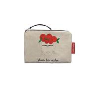 hello-bags. Purse/Wallet/Card Holder. Exterior: 100% Cotton. with Zip and Inner Lining. Includes Kraft Gift Envelope. Model: VIVALAVIDA. Colour: Ecru/Black. Measurements: 14 x 10 cm., Ecru, Small