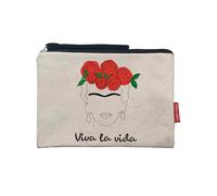 hello-bags. Toiletry Bag/Handbag. Exterior: 100% Cotton. with Zip and Inner Lining. Includes Beautiful Kraft Gift Envelope. Model: VIVALAVIDA. Colour: Ecru/Black. Measurements: 23 x 15.5 cm., Ecru,