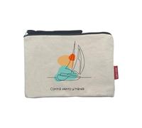 hello-bags. Toiletry Bag/Handbag. Exterior: 100% Cotton. with Zip and Inner Lining. Includes Kraft Gift Envelope. Model CONTRAVIENTO. Colour: Ecru/Black. Measurements: 23 x 15.5 cm., Ecru, Medium