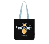hello-bags. Tote bag with zip, lining and inner pocket. Includes fun coloured handles and beautiful kraft envelope gift. Model: BEEFREE. Colour: Ecru/Black. Measurements: 37 x 38 cm., Black/White