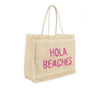 Hello Beaches A Packable Beach Bag | The Straw Beach Tote Bag of 2025 | Beach Bags for Women Vacation | Large Beach Bag, Hola Natural With Pink Embroidery, Carry-on