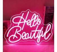 Hello Beautiful Neon Sign Pink Neon Light USB Dimmable Light Up Signs For Wall Decor Business Stores Wedding Engagement Home Bedroom Living Room Birthday Xmas Christmas Party Studio 15.74X11.41 Inch