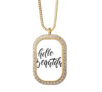 Hello Beautiful Quote Handwrite Necklace Pendant Diamond Crystal Golden Jewelry
