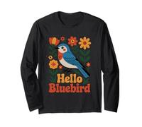 Hello Bluebird Scandinavian Folk Art Spring Flower Bird Long Sleeve T-Shirt