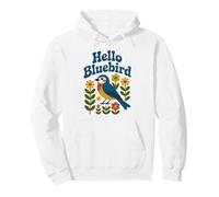 Hello Bluebird Scandinavian Folk Art Spring Flower Bird Pullover Hoodie