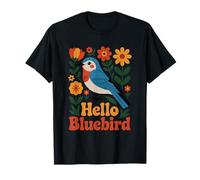 Hello Bluebird Scandinavian Folk Art Spring Flower Bird T-Shirt