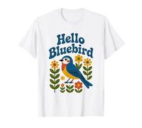 Hello Bluebird Scandinavian Folk Art Spring Flower Bird T-Shirt