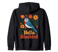 Hello Bluebird Scandinavian Folk Art Spring Flower Bird Zip Hoodie