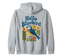 Hello Bluebird Scandinavian Folk Art Spring Flower Bird Zip Hoodie