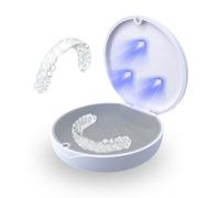 Hello Bright Retainer Case & UV Cleaner - Portable Dental Holder for Invisalign, Mouth Guard, Aligners, Dentures, Night Guard - White & Gray
