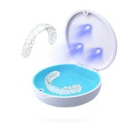 Hello Bright - UV Retainer Case for Invisalign, Aligners, Dental Braces, Mouth Guard, Dentures and Night Guard - Small and Portable UV Retainer Cleaner Case with UVC Lights - White & Blue