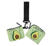 Hello Cartoon Cute Green Avocado Women's Change Wallet Card Cases Cute Fashion Key Chain Wallet Change Purse with Keychain for Ladies 2 Packs, Hello Cartoon cute green avocado, One Size, Casual