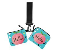 Hello Cartoon Cute Pink Peach Women's Coin Purses Card Cases Cute Fashion Wristlet Wallet Key Holder with Wristlet Strap for Woman 2 Pcs, Hello Cartoon cute pink peach, One Size, Casual