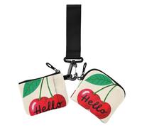 Hello Cartoon Cute Red Cherry Dual Wristlet Wallets for Women Mini Fashion Coin Purse Wallet Bag with Zipper Coin Pocket for Women 2 Pcs, Hello Cartoon cute red cherry, One Size, Casual